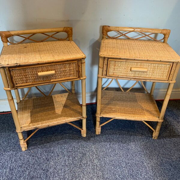 Pair of Vintage Bamboo bed side tables Boho Tiki