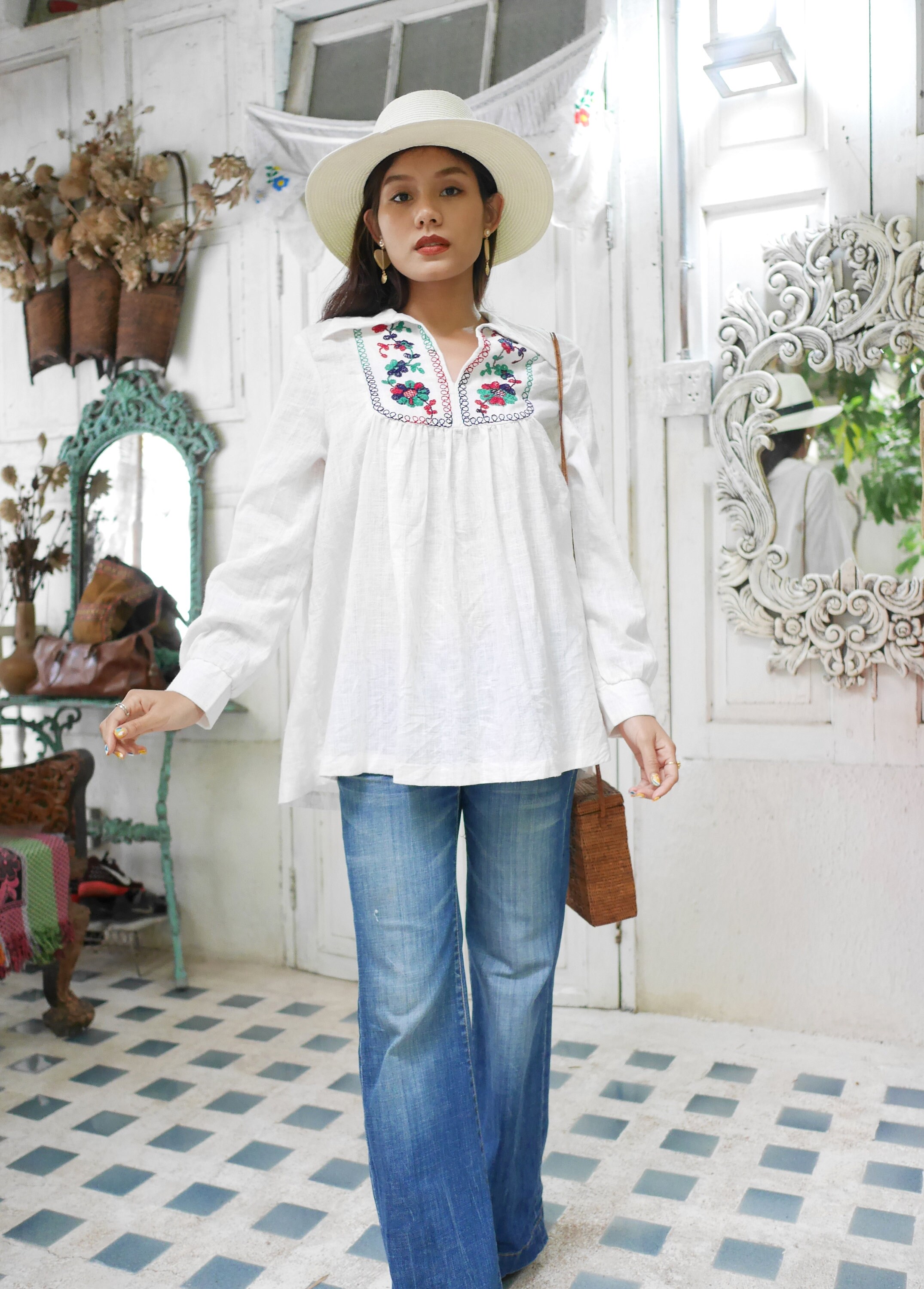 Boho embroidered top main image 1
