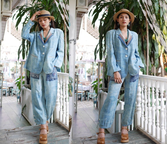Vintage Women's Hemp Pants Suit, Women's Hemp Blaz