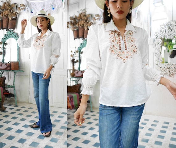 1970s Hungarian Hand Embroidered Blouse ,Vintage H