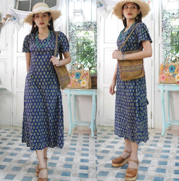 Vintage 70's Indian Cotton Block-Print Dress | In