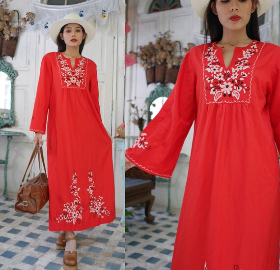 mexican floral embroidered dress