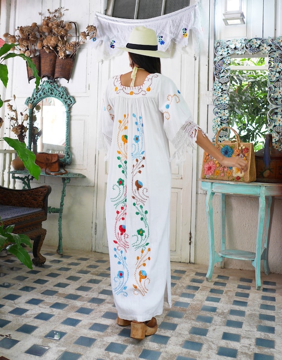 1970s Vintage White Cotton Embroidery Maxi Dress,… - image 8