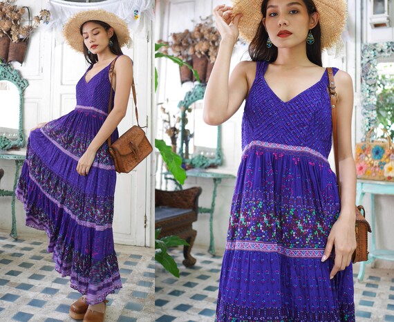 Vintage Indian Cotton Gauze Dress, Boho Hippie Dre