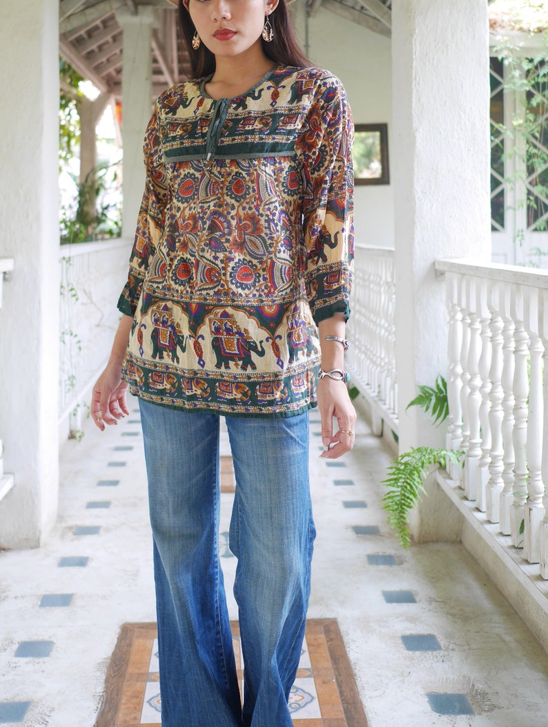 Vintage Indian Cotton Blouses 70/'s Bohemian India Blouse