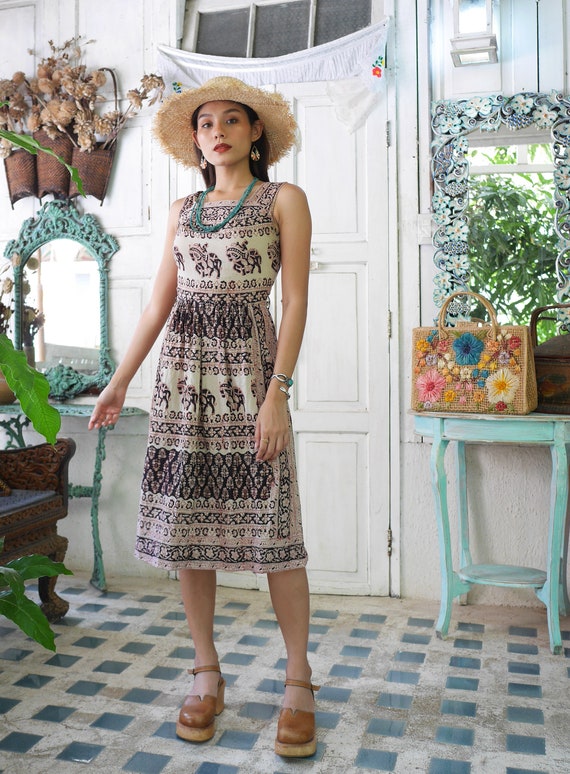 Vintage 70's Indian Cotton Block-Print Dress | Ind