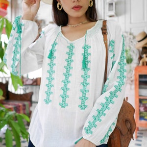 60s Vintage Romanian Cotton Gauze Blouse, Beautiful Vintage Hand Embroidered Romanian Peasant Blouse image 6