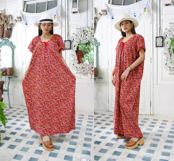Vintage 1970's Floral Maxi Dress ,Vintage Cotton