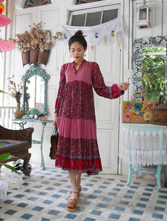 Vintage Indian Gauze Cotton Dress 70's Bohemian I