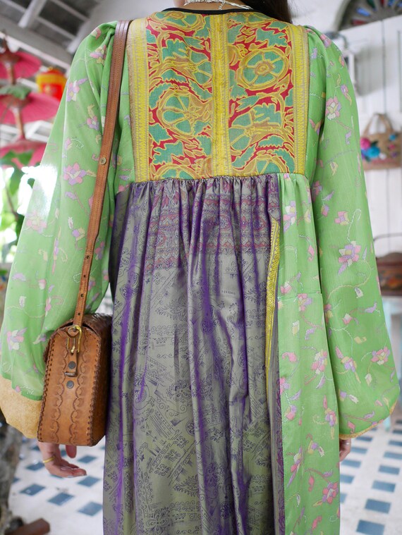 1970s Vintage Indian Silk  Maxi Dress, Boho Bollo… - image 7