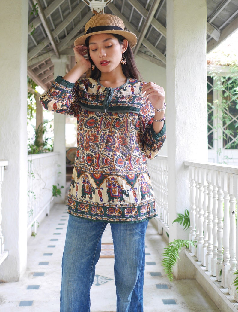 Vintage Indian Cotton Blouses 70/'s Bohemian India Blouse