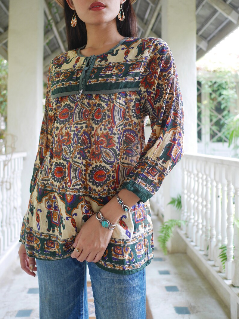 Vintage Indian Cotton Blouses 70/'s Bohemian India Blouse