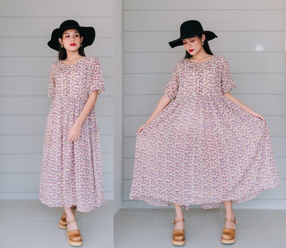 70s Vintage Indian Cotton Gauze Dress, Bohemian In