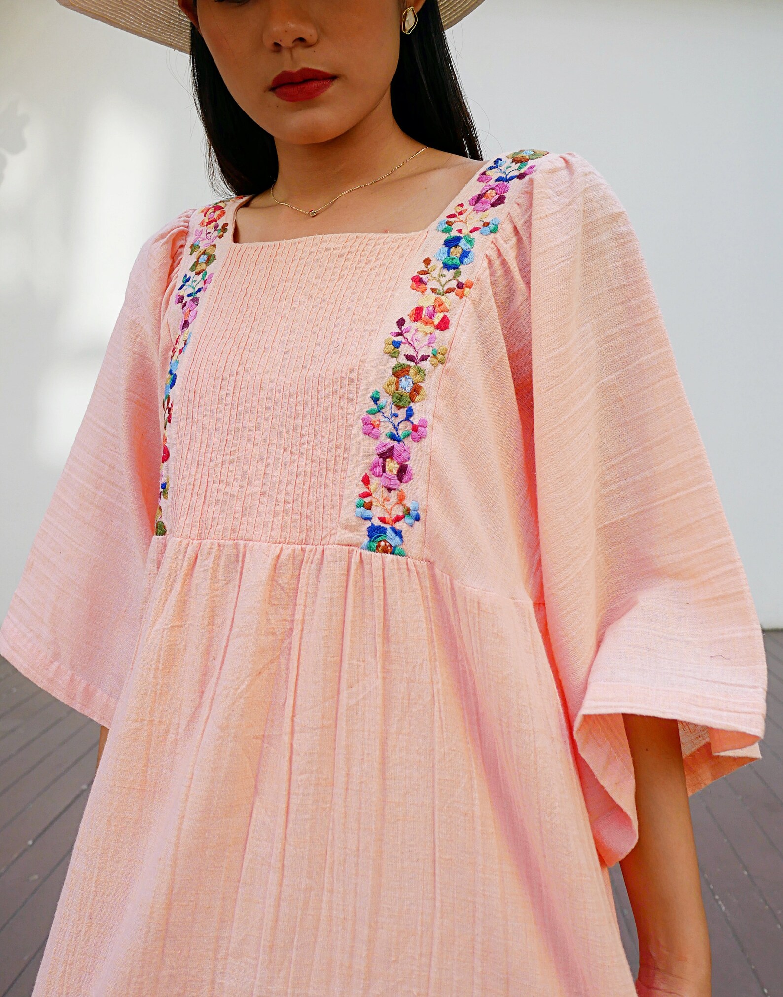 Vintage Mexican Cotton Gauze Dress With Floral Embroidery Etsy