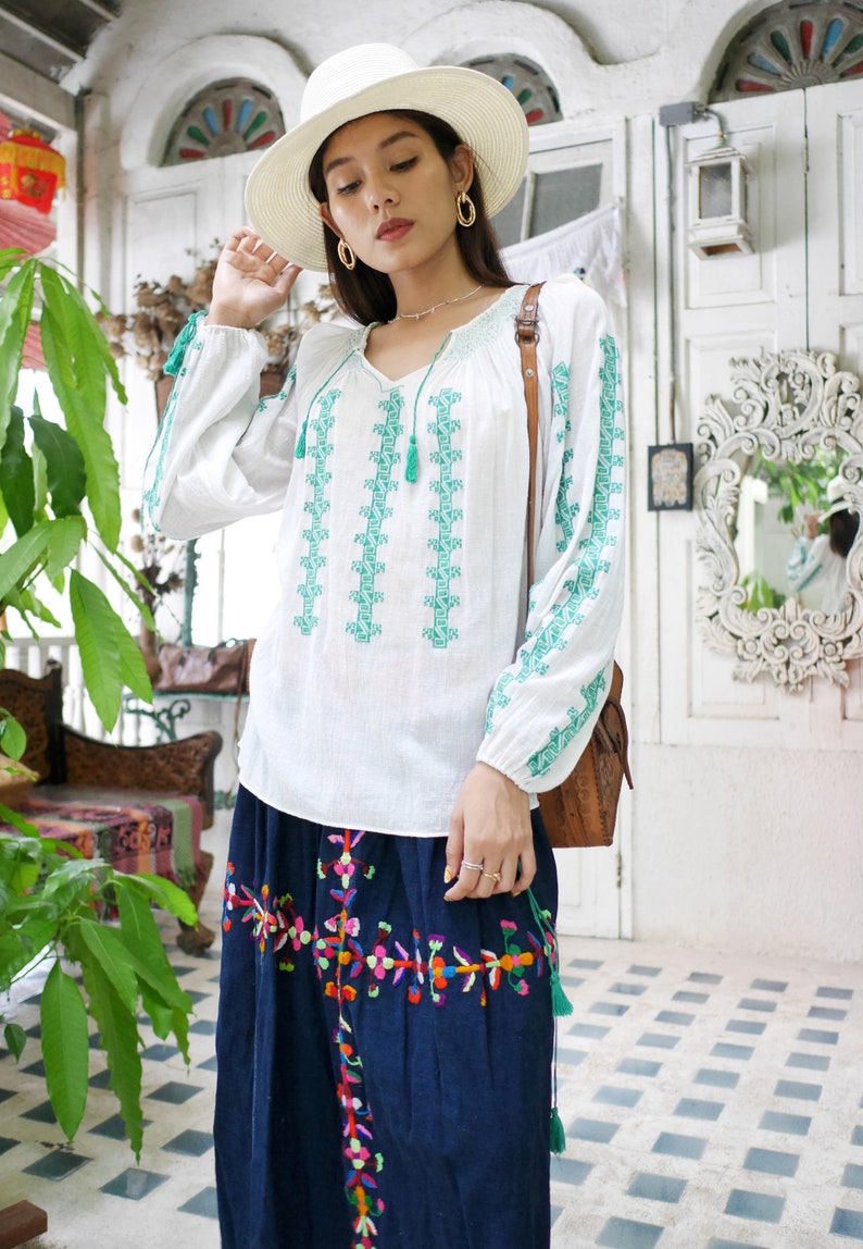 60s Vintage Romanian Cotton Gauze Blouse, Beautiful Vintage Hand Embroidered Romanian Peasant Blouse image 1