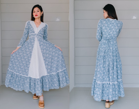 Vintage Gunne Sax Prairie Dress Size11 , Light Blu