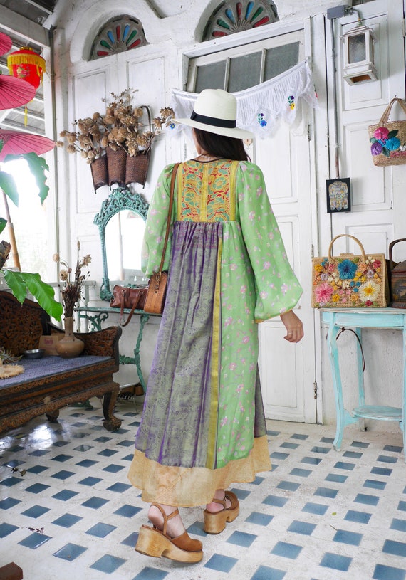 1970s Vintage Indian Silk  Maxi Dress, Boho Bollo… - image 6