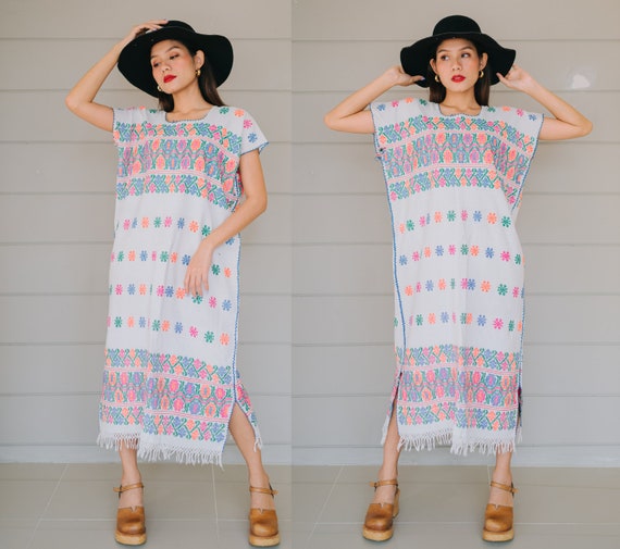 70s Vintage Oaxacan Hand Loomed Kaftan Dress, Vint