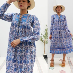 Vintage India Gauze Dress, 1970s Indian Cotton Gauze Dress, Vintage Bohemian Indian Gauze Dress