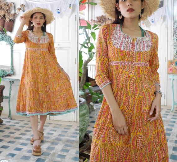 Vintage Anokhi Dress, Indian Cotton Gauze Dress,