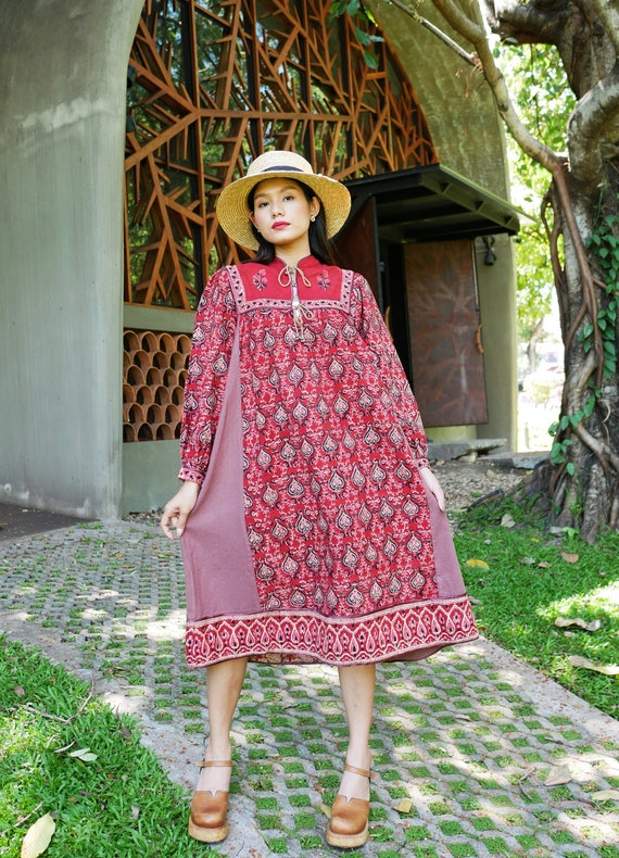Vintage Floral Paisley Hand Block Printed Dress,