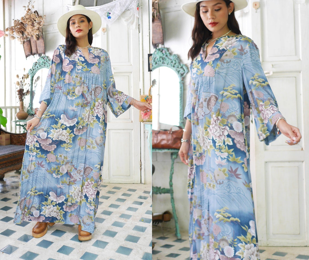 Vintage Hawaiian Maxi Dress, Tropical Print Hawaiian Dress - Etsy