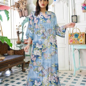 Vintage Hawaiian Maxi Dress, Tropical Print Hawaiian Dress image 3