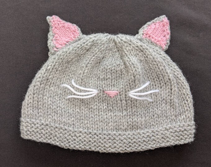 Kitty cat hat in grey to fit 3-6 months baby.