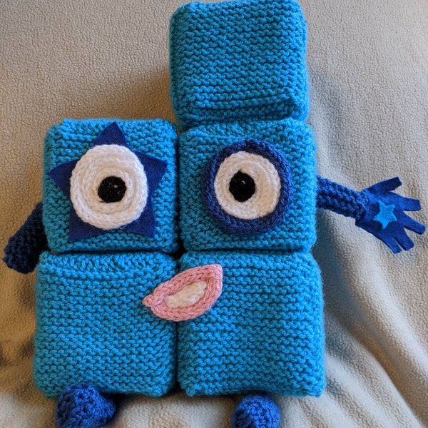 Numberblocks 5 inspired blue toy soft cuddly hand knitted