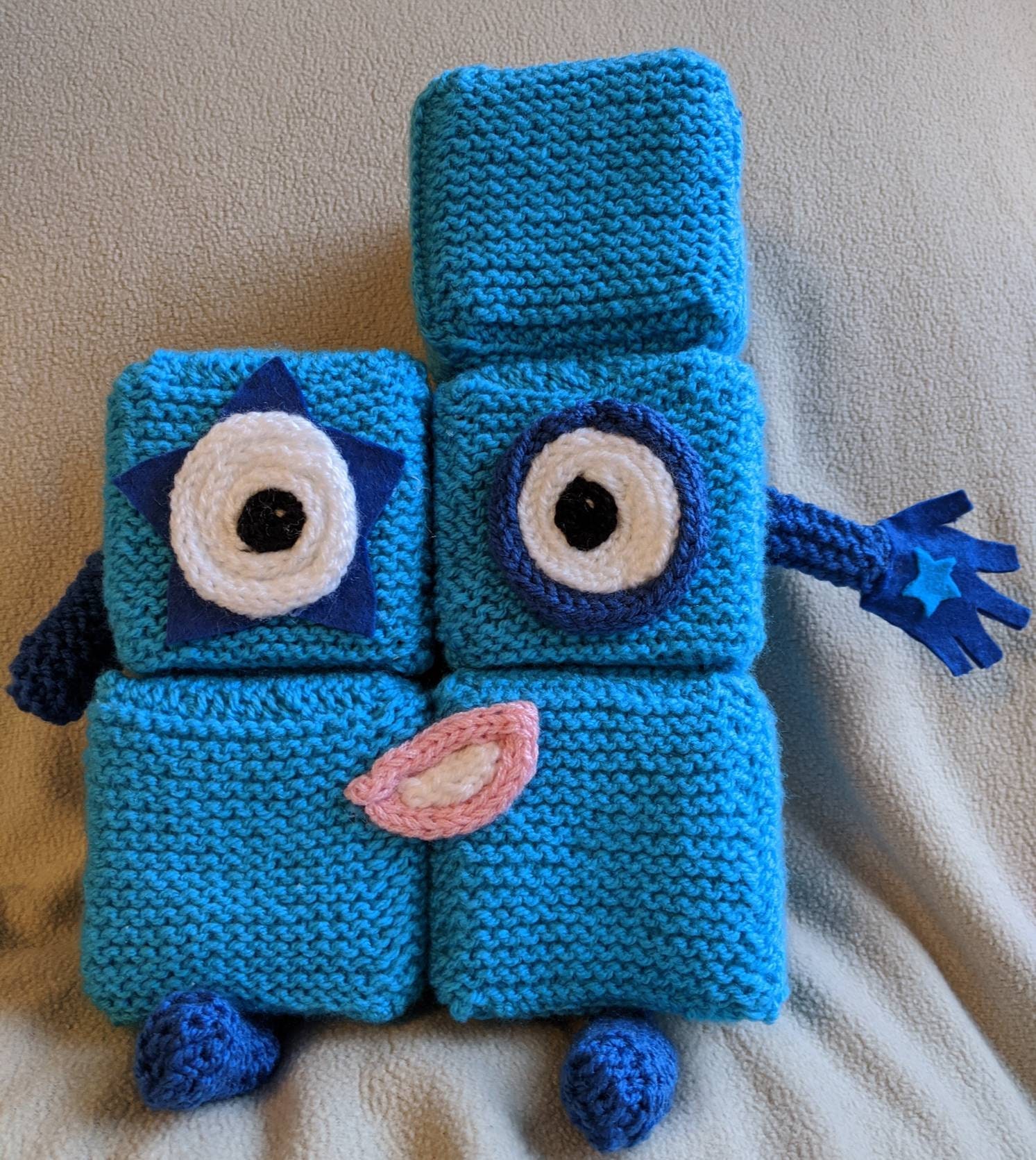 Numberblocks 5 inspired blue toy soft cuddly hand knitted