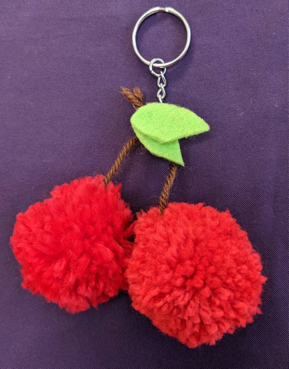 Keyring Cherry Pom Poms Etsy