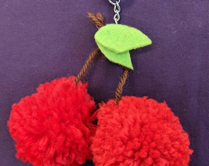 Keyring cherry pom poms