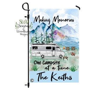 Camping welcome flag, Custom personalized camper signs, Personalized family camping flag, RV camper decor, Making Memories Tiffin Wayfarer