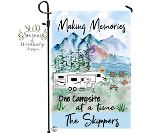 Camping welcome flag, Custom personalized camper signs, Personalized family camping flag, RV camper decor, Making Memories camping 5th Wheel