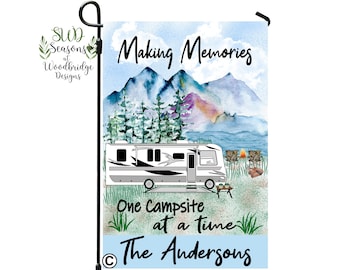 Camping welcome flag, Custom personalized camping flags, RV camper decor, Making Memories camping, Class A, Camping Gift