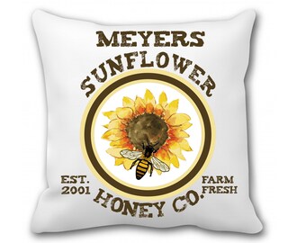 Personalized Sunflower Pillow, Custom Sunflowers and Honey Bees Decor, Personalized Lumbar Pillow, Personalized Pillow Case, Farmhouse Decor