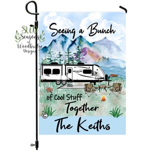 Camping welcome flag, Custom personalized camper signs, Personalized family camping flag, RV camper decor, Reflection RV