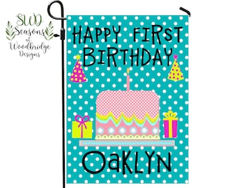 Happy Birthday Flag, Custom Birthday Party Flag, Personalized Flag, 1st Birthday for Her, Children's Birthday Sign