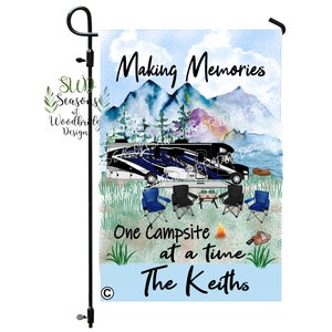 Camping welcome flag, Custom Personalized Camper Signs, Personalized Family Camping Flag, RV Camper Decor, Making Memories,  Class C Seneca