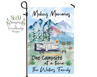 Camping welcome flag, Custom personalized camping flags, RV camper decor, Making Memories camping
