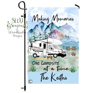 Camping welcome flag, Custom Personalized Camper Signs, Personalized Family Camping Flag, RV Camper Decor, Making Memories,  Cl C Melbourne