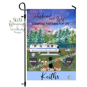 Camping welcome flag, Custom personalized camping flags, RV camper decor, Husband and Wife for Life, Airstream