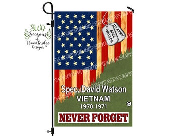 Patriotic Garden Flag Personalized, USA Memorial for Fallen Soldier, July 4th, Memorial Day Banner, Yard Décor, Remembrance Gift.