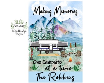 Camping welcome flag, Custom personalized camper signs, Personalized family camping sign, Popup camper flag decor, Making Memories camping