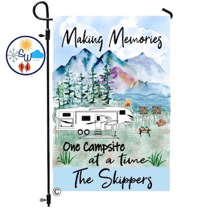 Personalized Camping Welcome Flag: Custom 5th Wheel RV Camper Decor Sign for Outdoor Adventures & Family Memories
