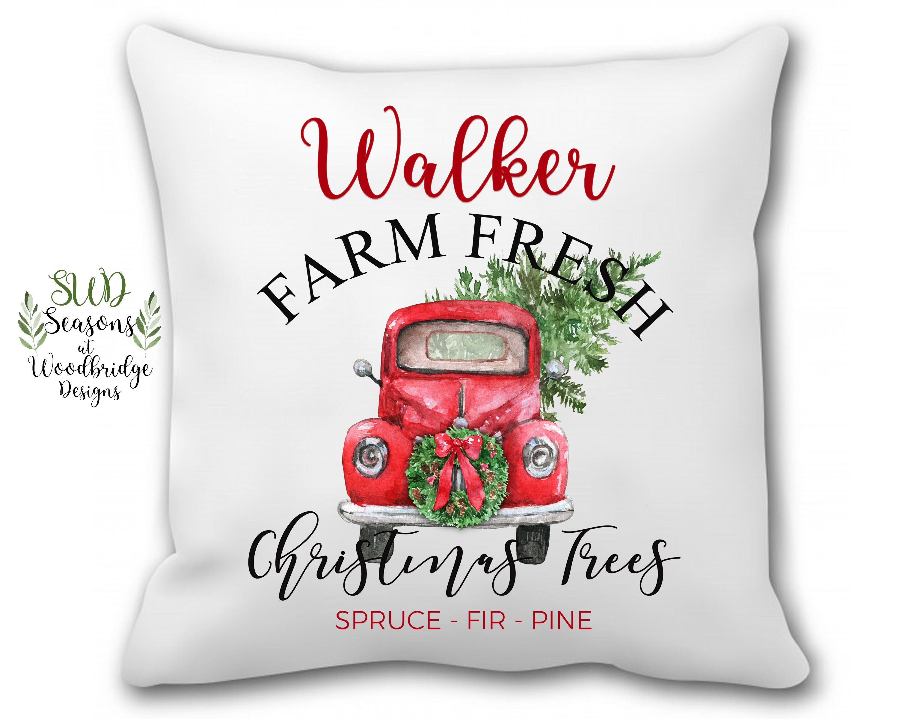 Red Truck With Christmas Tree, Hand-painted Pillow, Plaid Flannel