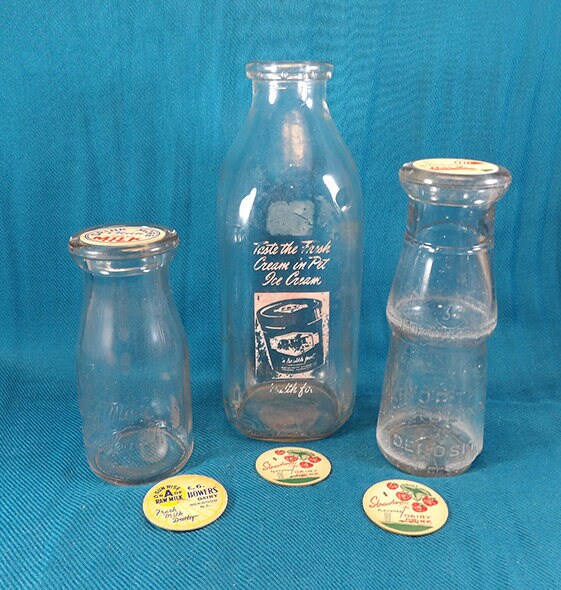 Vintage Glass Milk Bottles and Cardboard Milk Lids Etsy