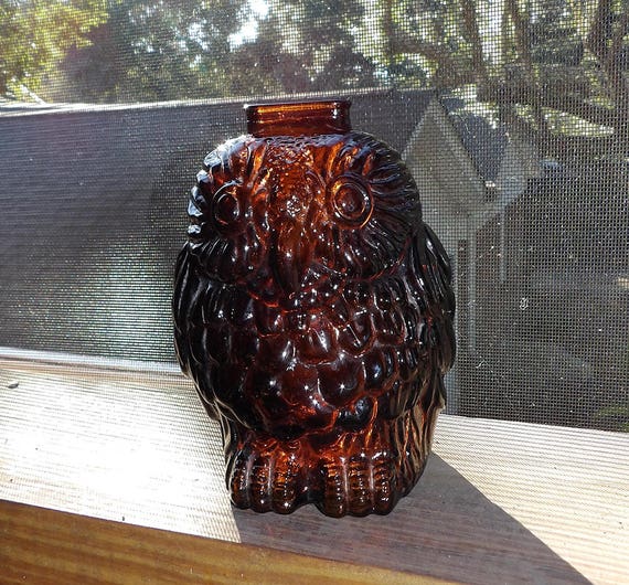 Vintage Wise Old Owl Amber Glass Bank Etsy