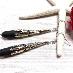 Sea Glass Teardrop Earrings, Teardrop Earrings, Black Sea Glass Earrings, Boho Earrings, Sea Glass Jewelry, Summer Jewelry, Bridesmaid Gift