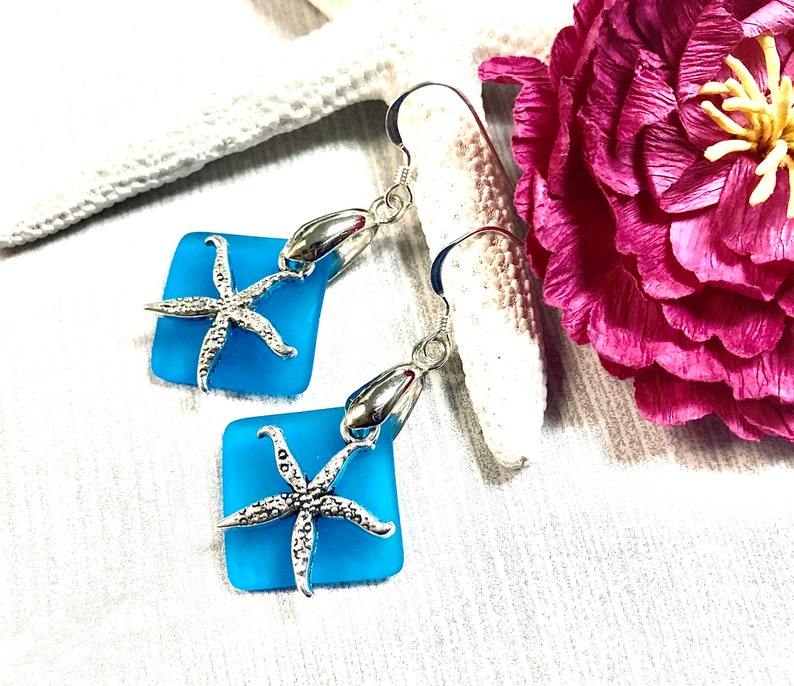 Sea Glass Necklace Starfish Necklace Beachy Jewelry Sea Glass Starfish Necklace Sea Glass Jewelry Blue Sea Glass Sea Star Necklace